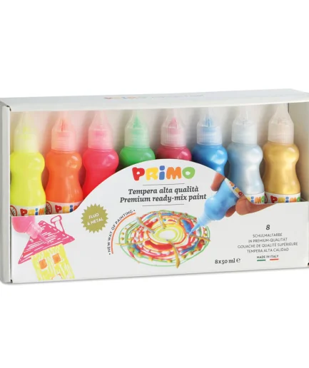 Primo Ready-Mix Neon & Metallic Poster Paint Set (8 x50ml bottles)