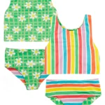 Frugi Tegan Reversible Tankini Stripe/Green Daisy