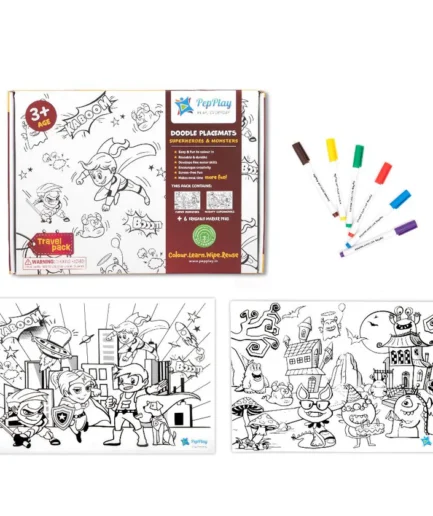 Doodle Placemats Travel Set Superheroes & Monsters