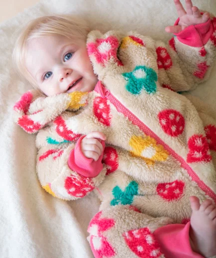 Frugi Cosy Ted Snuggle Suit Mushroom Field