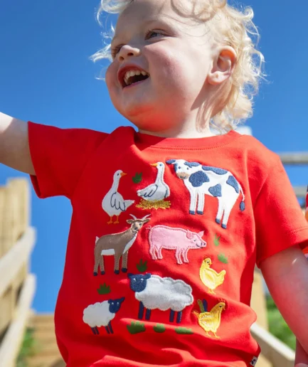 Frugi Little Creature Applique T-Shirt Strawberry/Farm
