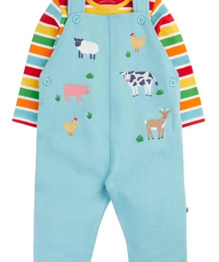Frugi Rae Dungaree Outfit Happy Rib/Stripe Farm