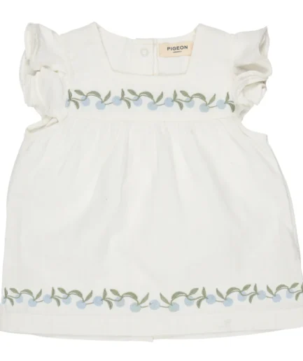 Pigeon Organics Embroidered Tunic Set White/Blue Flowers
