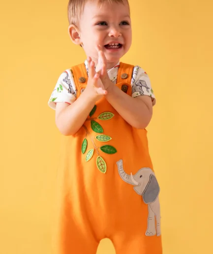Frugi Lelant Dungaree Spark Orange/Elephant