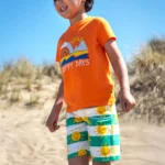 Frugi Carsen Applique T-Shirt Spark Orange/Happy